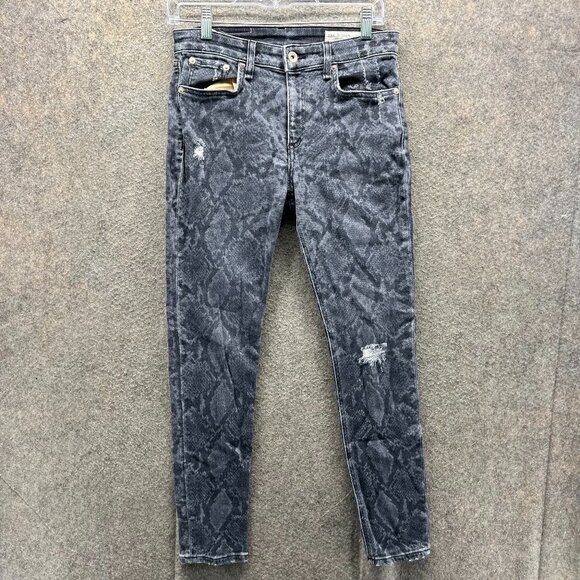 Rag & Bone Jeans Women 27 Gray Snake Print Distressed Skinny Ankle Denim Pants - Picture 1 of 8